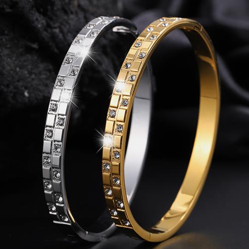 Stainless Steel Bangle, 304 Stainless Steel, fashion jewelry & for woman & with rhinestone, more colors for choice, Sold By PC