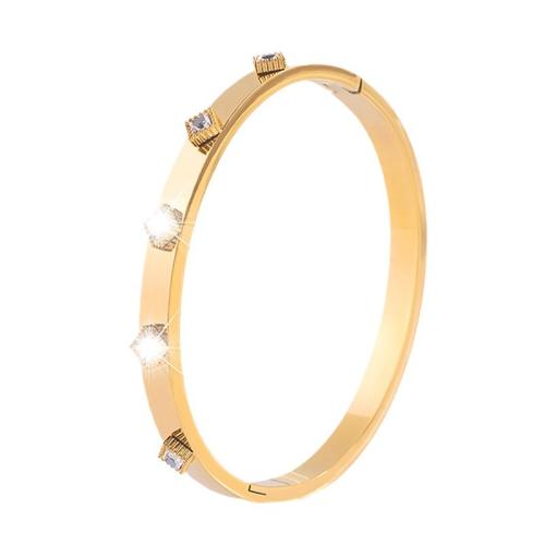 Stainless Steel Bangle, 304 Stainless Steel, Vacuum Ion Plating, fashion jewelry & for woman & with rhinestone, golden, Sold By PC