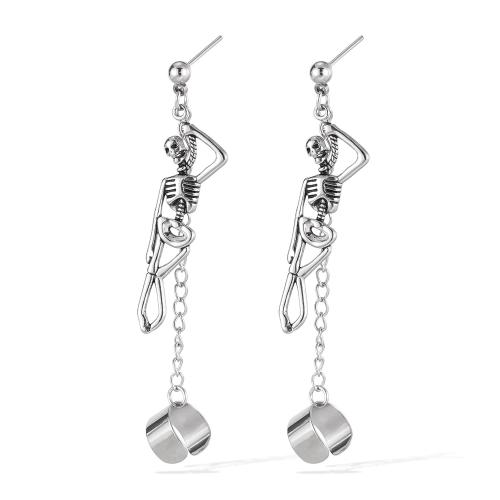 Stainless Steel Drop Earring, 304 Stainless Steel, Skull, polished, fashion jewelry & for man, original color, Sold By Pair