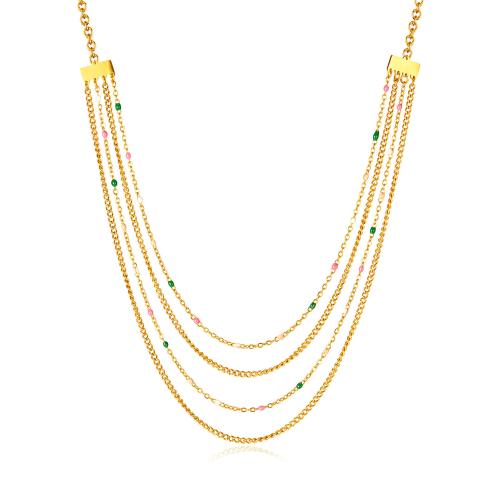 Multi Layer Necklace, 304 Stainless Steel, plated, multilayer & for woman & epoxy gel, golden, Sold By PC