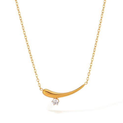 Stainless Steel Jewelry Necklace, 304 Stainless Steel, plated, fashion jewelry & micro pave cubic zirconia & for woman, golden, Sold By PC