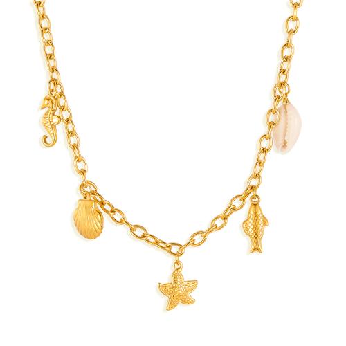 Stainless Steel Jewelry Necklace, 304 Stainless Steel, with Shell, plated, fashion jewelry & for woman, golden, Sold By PC