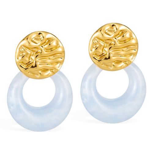 Resin Earring, 304 Stainless Steel, with Resin, polished, fashion jewelry & for woman & hollow, more colors for choice, Sold By Pair
