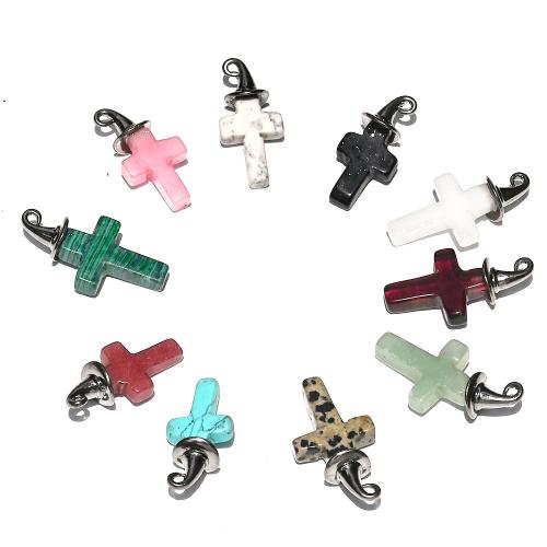 Gemstone Pendants Jewelry, with Tibetan Style, Cross, plated, DIY, more colors for choice, 37x10x18mm, Sold By PC
