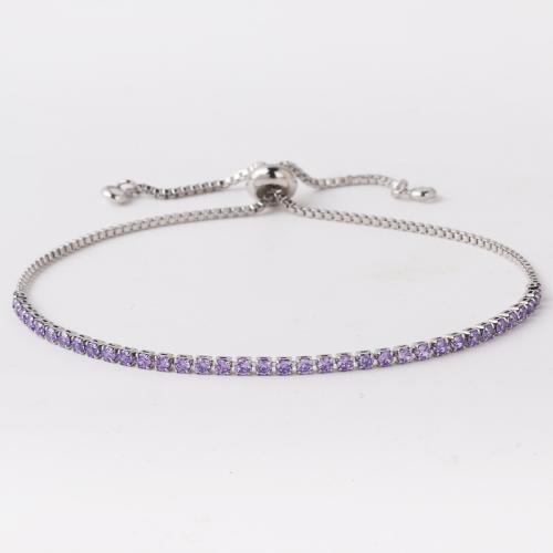 Cubic Zirconia Micro Pave Brass Bracelet, plated, adjustable & micro pave cubic zirconia & for woman, more colors for choice, Length:Approx 7-11 Inch, Sold By PC