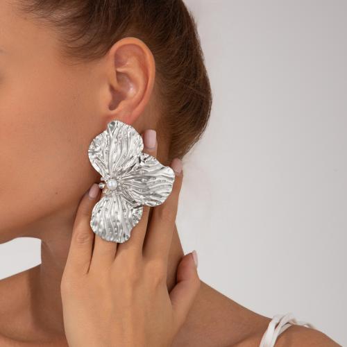 Tibetan Style Stud Earring, with Plastic Pearl, gold color plated, fashion jewelry, more colors for choice, Sold By Pair