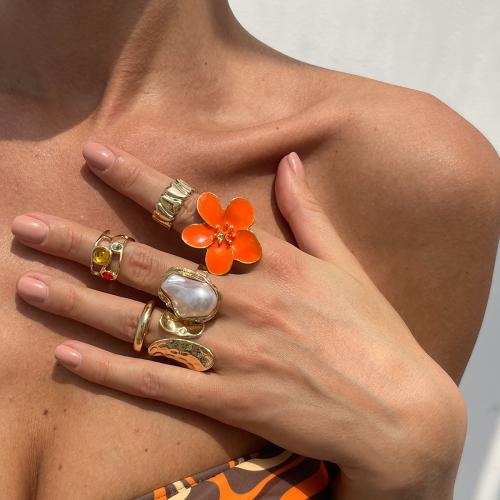 Zink-Legierungsring-Set, Zinklegierung, mit Kunststoff Perlen, goldfarben plattiert, Modeschmuck & Micro pave Zirkonia & Emaille, keine, verkauft von setzen