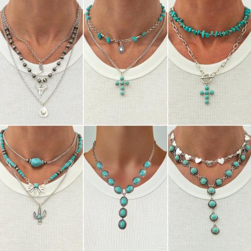 Fashion Turquoise Necklace, Tibetan Style, with iron chain & turquoise, gold color plated, fashion jewelry, more colors for choice, Sold By PC