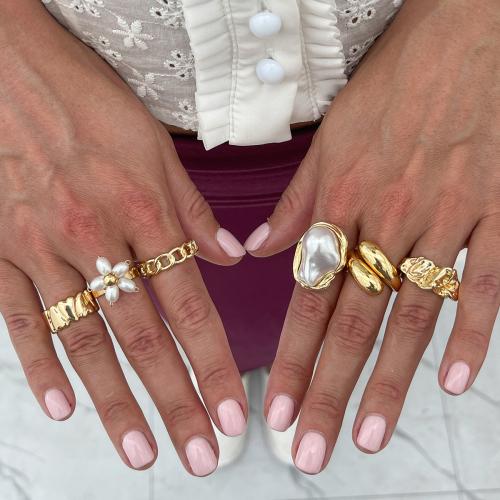 Zink-Legierungsring-Set, Zinklegierung, mit Kunststoff Perlen, goldfarben plattiert, Modeschmuck, keine, verkauft von setzen