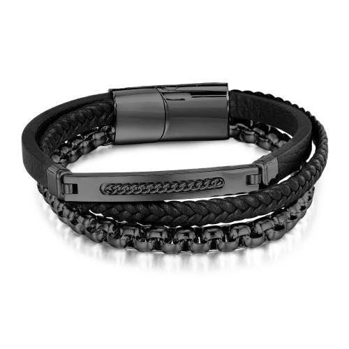 PU Leather Cord Bracelets, 304 Stainless Steel, with Microfiber PU, handmade, three layers & fashion jewelry & for man, more colors for choice, Sold By PC
