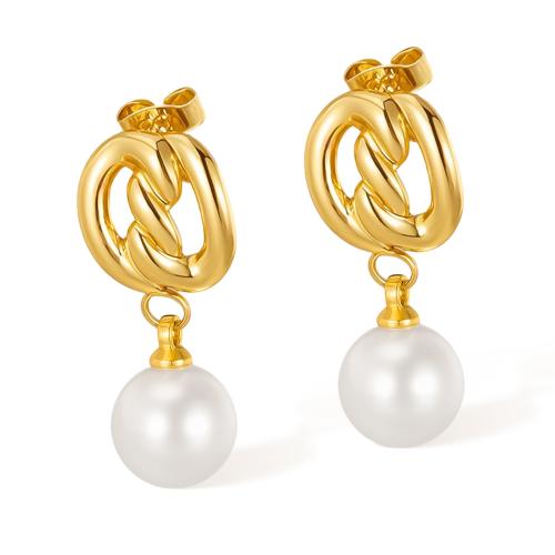 Stainless Steel Drop Earring, 304 Stainless Steel, with Plastic, polished, fashion jewelry & for woman & hollow, golden, Sold By Pair