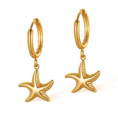 Stainless Steel Drop Earring, 304 Stainless Steel, Starfish, polished, fashion jewelry & for woman, golden, Sold By Pair