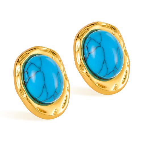 Turquoise Earring, 304 Stainless Steel, with turquoise, polished, fashion jewelry & for woman, golden, Sold By Pair
