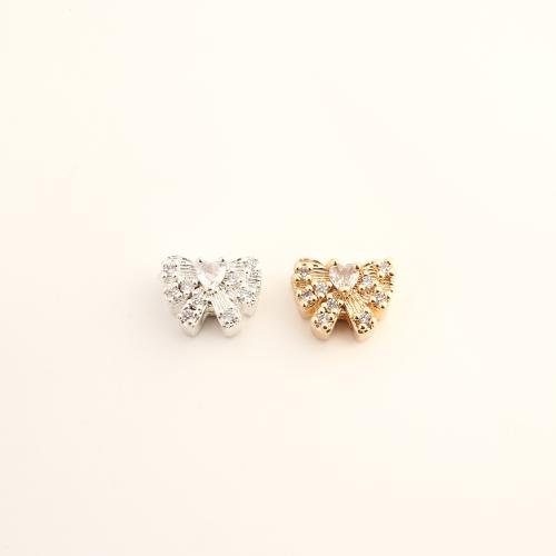 Cubic Zirconia Micro Pave Brass Beads, Bowknot, DIY & micro pave cubic zirconia, more colors for choice, 8x10.50x5mm, Sold By PC