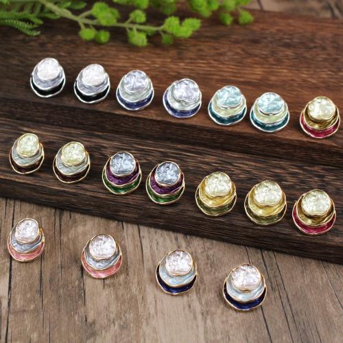 Tibetan Style Stud Earring, three layers & for woman & enamel, more colors for choice, 23x21mm, Sold By Pair