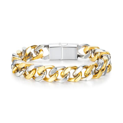 Bijoux bracelet en acier inoxydable, Acier inoxydable 304, Placage, bijoux de mode & pour homme & deux tons, wide:12mm, Longueur:210 mm, Vendu par PC