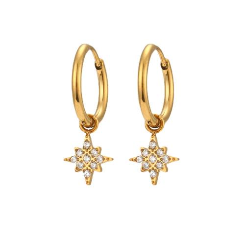 Stainless Steel Drop Earring, 304 Stainless Steel, 18K gold plated, different styles for choice & micro pave cubic zirconia & for woman, Sold By Pair