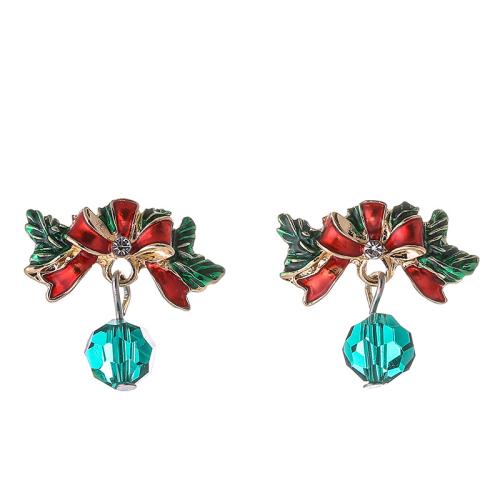 aleación de zinc Pendientes con Colgantes, con Cristal, chapado en color dorado, Diseño de Navidad & para mujer & esmalte & con diamantes de imitación, earring length 20-30mm, Vendido por Par