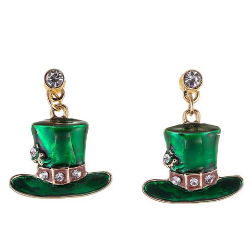 aleación de zinc Pendientes con Colgantes, corro, chapado en color dorado, para mujer & esmalte & con diamantes de imitación, earring length 30-40mm, Vendido por Par