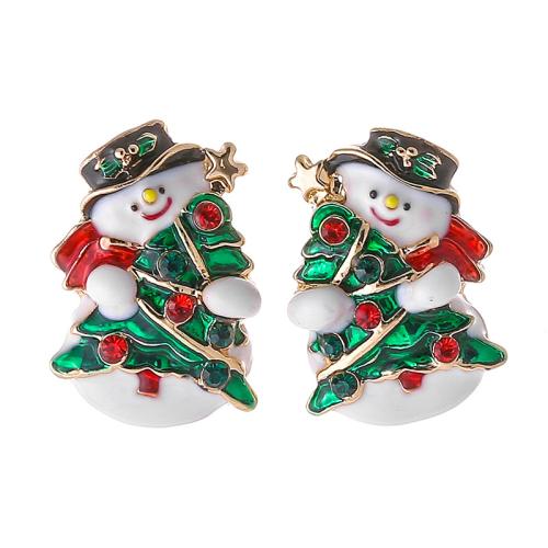 aleación de zinc Arito, Hombre de Nieve, chapado en color dorado, Diseño de Navidad & para mujer & esmalte & con diamantes de imitación, earring length 25-40mm, Vendido por Par