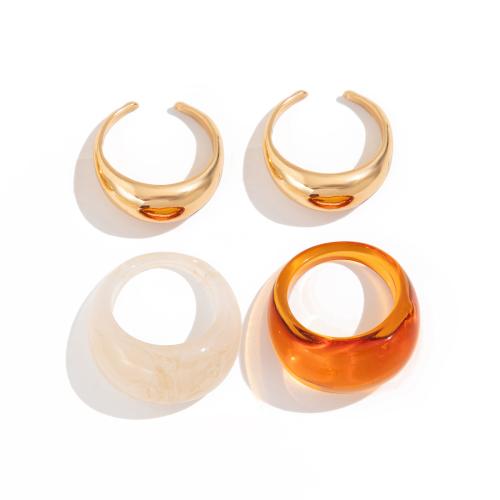 Zink-Legierungsring-Set, Zinklegierung, mit Harz, goldfarben plattiert, Modeschmuck, keine, 4PCs/setzen, verkauft von setzen