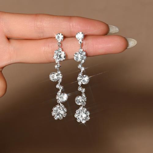 Rhinestone Earring, Brass, plated, fashion jewelry & with rhinestone, more colors for choice, nickel, lead & cadmium free, Sold By Pair