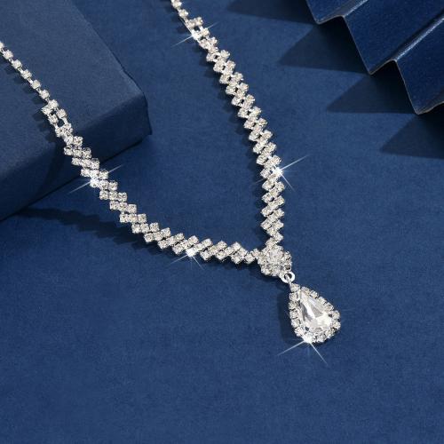 Messing Halskette, plattiert, Modeschmuck & mit Strass, keine, frei von Nickel, Blei & Kadmium, verkauft von PC