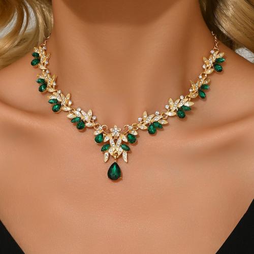 Zinklegierung Schmuck Halskette, goldfarben plattiert, Modeschmuck & Micro pave Zirkonia & mit Strass, keine, verkauft von PC