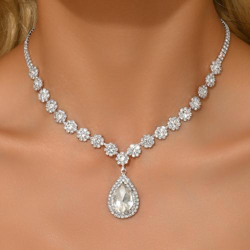 Messing Halskette, plattiert, Modeschmuck & mit Strass, keine, frei von Nickel, Blei & Kadmium, verkauft von PC