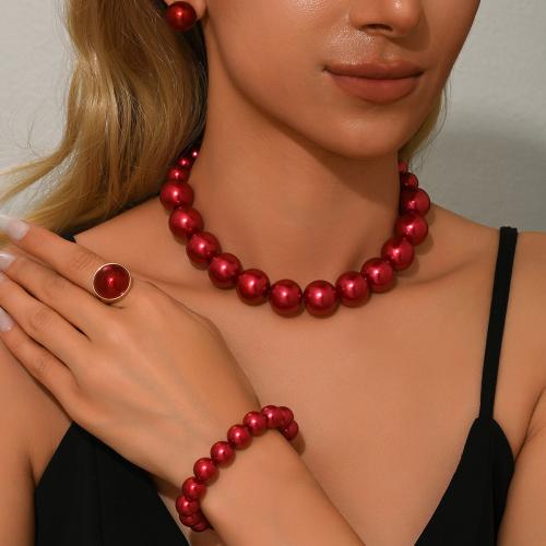 Jewelry Sets, Tibetan Style, with Plastic Pearl, gold color plated, 5 pieces & fashion jewelry, more colors for choice, Sold By Set