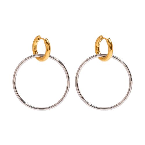 Stainless Steel Hoop Earring, 304 Stainless Steel, plated, for woman & two tone & hollow, Sold By Pair