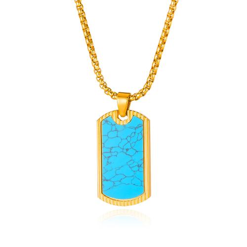 Fashion Turquoise Necklace, 304 Stainless Steel, with turquoise, polished, fashion jewelry & for man, golden, Sold By PC