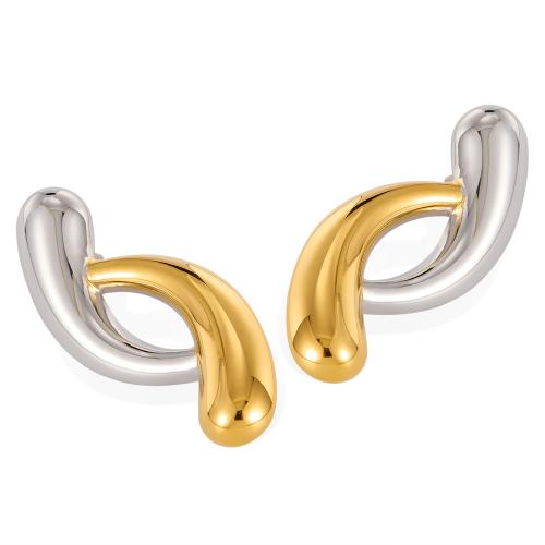 Stainless Steel Stud Earrings, 304 Stainless Steel, plated, for woman & two tone & hollow, Sold By Pair