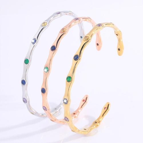 Acier inoxydable 304 bracelet manchette, Placage, bijoux de mode & pour femme & avec strass, plus de couleurs à choisir, Vendu par PC