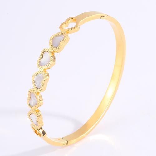 304 Stainless Steel Bangle, with White Shell, plated, fashion jewelry & for woman & hollow, golden, Sold By PC