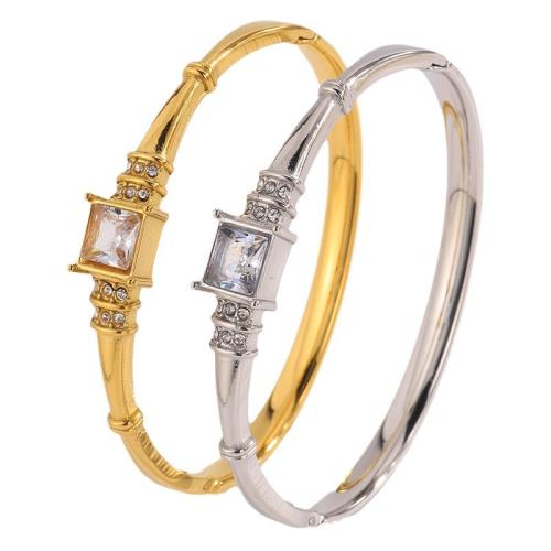 304 Stainless Steel Bangle, plated, fashion jewelry & Unisex & with rhinestone, more colors for choice, Sold By PC