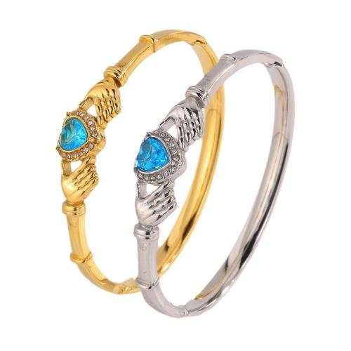 304 Stainless Steel Bangle, plated, fashion jewelry & Unisex & with rhinestone, more colors for choice, Sold By PC