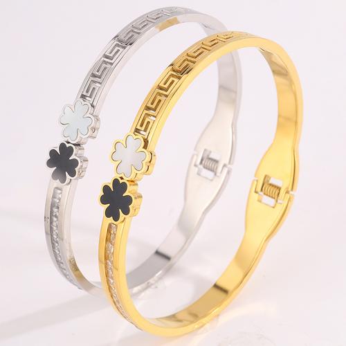 304 Stainless Steel Bangle, with White Shell & Acrylic, plated, Unisex & with rhinestone & hollow, more colors for choice, Sold By PC
