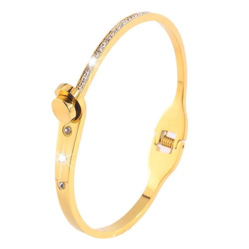 Acier inoxydable 304 bracelet ordinaire, Placage, bijoux de mode & pour femme & avec strass, doré, Vendu par PC