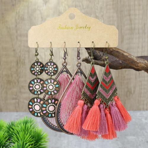 Fashion Fringe Earrings, Tibetan Style, gold color plated, fashion jewelry, more colors for choice, 3Pairs/Set, Sold By Set