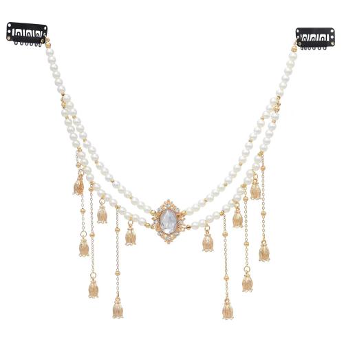 Tibetan Style Head Chain, with Plastic Pearl, plated, folk style & for woman & with rhinestone, more colors for choice, Length:Approx 50-60 cm, Sold By PC