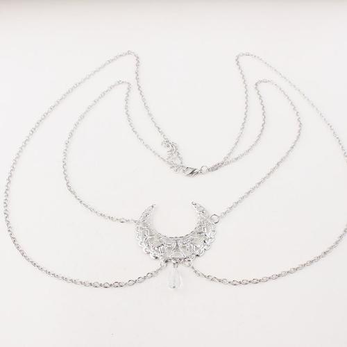 alliage de zinc Chaîne de tête, avec cristal, lune, Placage de couleur platine, style folk & pour femme & creux, Longueur:Environ 50-60 cm, Vendu par PC