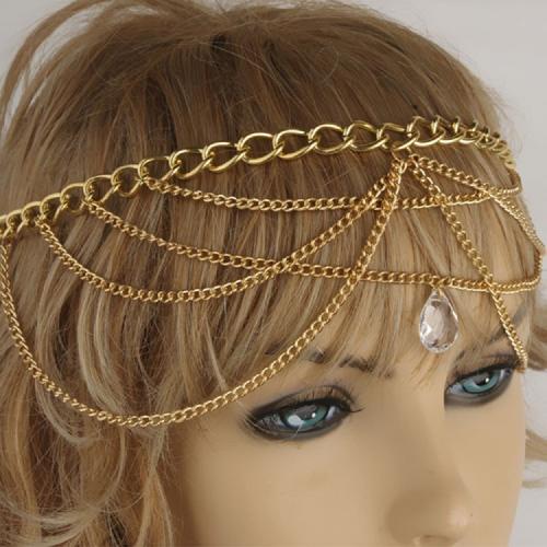 Tibetan Style Head Chain, with Crystal, Teardrop, gold color plated, vintage & multilayer & for woman, Length:Approx 50-60 cm, Sold By PC