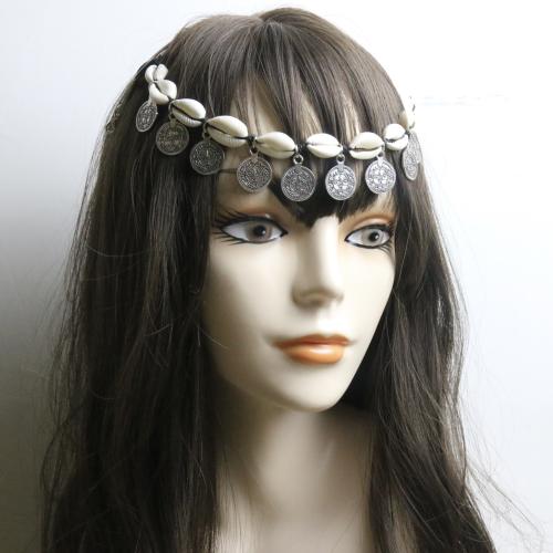 Tibetan Style Head Chain, with Polyester Cord & Shell, antique silver color plated, Bohemian style & for woman, Length:Approx 50-60 cm, Sold By PC