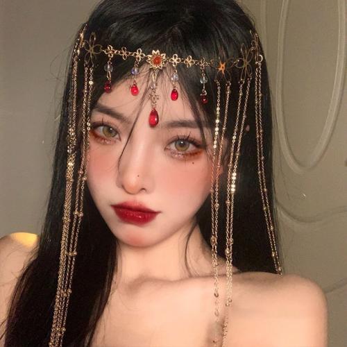 Tibetan Style Head Chain, with Elastic Thread & Crystal, vintage & for woman, gold, Length:Approx 50-60 cm, Sold By PC