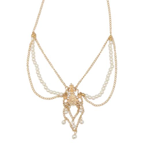 Tibetan Style Head Chain, with Plastic Pearl, gold color plated, vintage & multilayer & for woman, Length:Approx 55 cm, Sold By PC