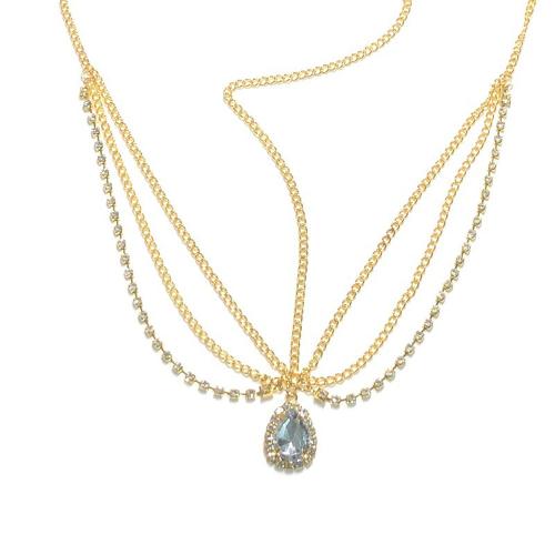 Tibetan Style Head Chain, with Crystal, Teardrop, plated, multilayer & for woman & with rhinestone, more colors for choice, Length:Approx 55 cm, Sold By PC