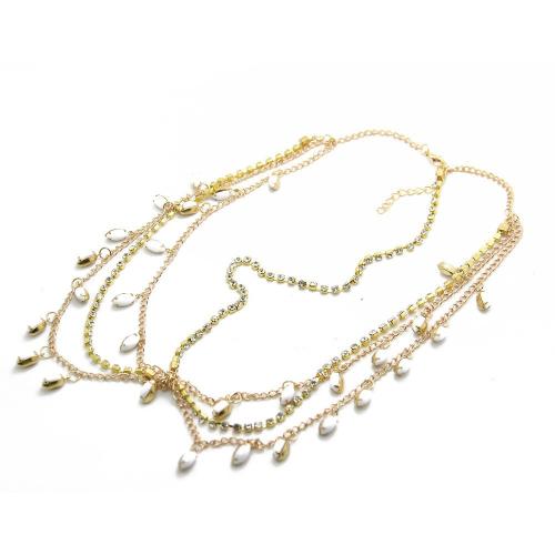 Tibetan Style Head Chain, with Glass, gold color plated, multilayer & for woman & with rhinestone, Length:Approx 55 cm, Sold By PC