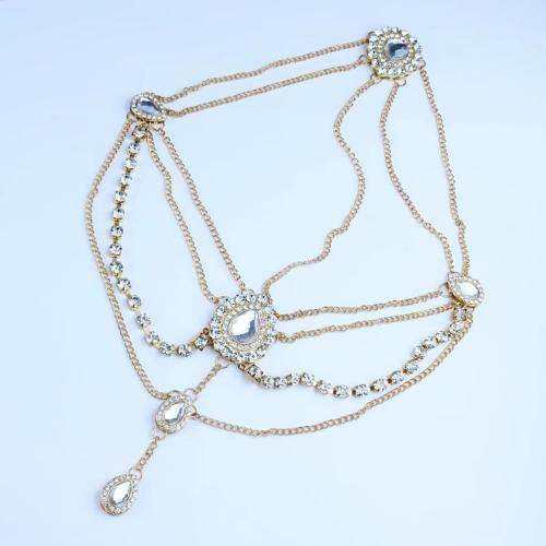 Tibetan Style Head Chain, plated, multilayer & for woman & with rhinestone, more colors for choice, Length:Approx 55 cm, Sold By PC