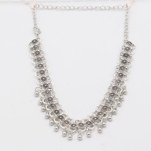 alliage de zinc collier, fleur, Plaqué de couleur d'argent, Vintage & pour femme, Longueur:Environ 17-18 pouce, Vendu par PC